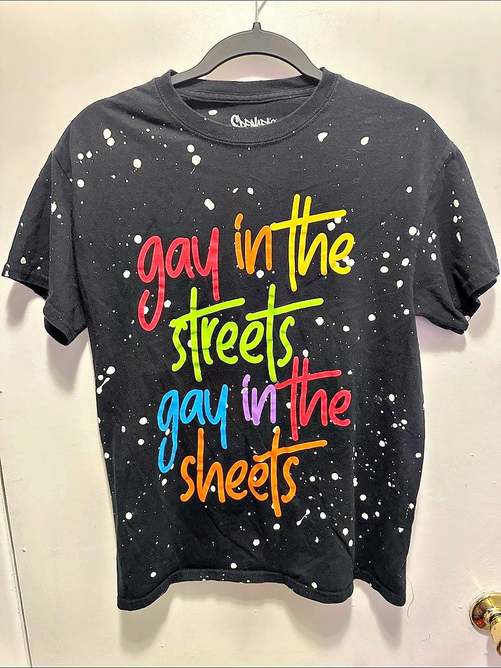 Spencer's Gay in the Streets Gay in the Sheets Bleach Splatter T-Shirt Graphic